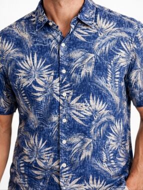 RedHead Hawaiian Shirt XL Blue Palm Print Tropical Button Up Vacation Summer